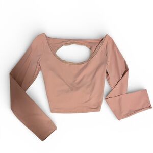 Wild Fable long sleeve lace trim open back top Women's peach orange top